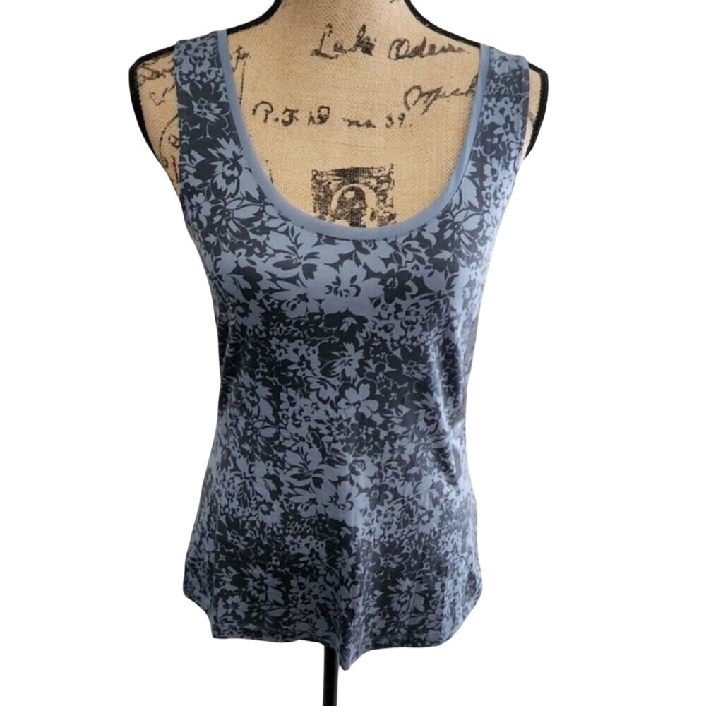 Banana Republic Luxe Touch Floral Tank Top Blue Charcoal Small NWT